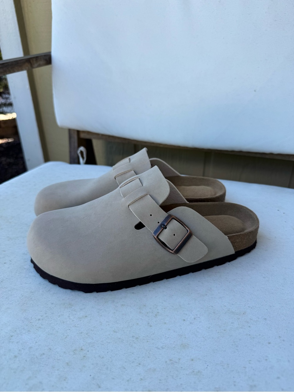 Cushionaire Beige Slip-On Clog with Adjustable Buckle